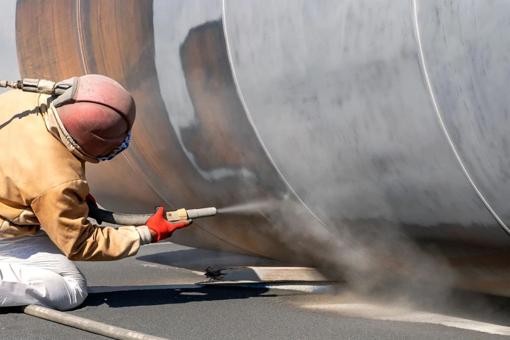 professionnel décapant de la peinture grâce au sablage